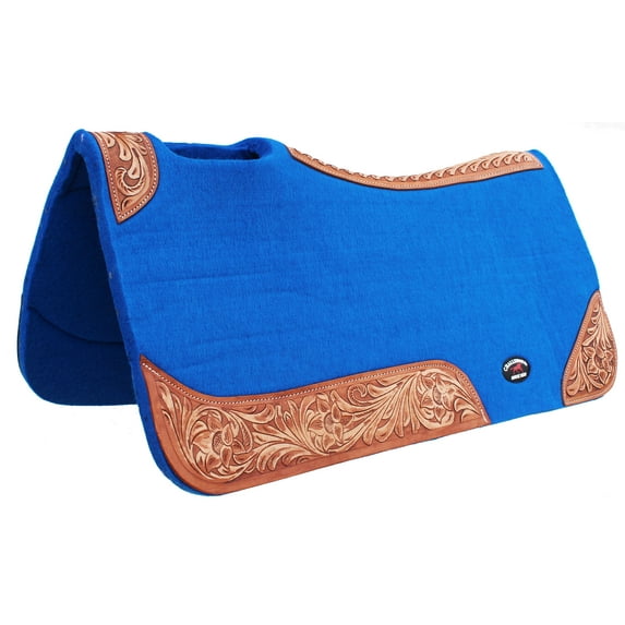 Horse 32" x 30" Western Contoured Wool Felt Therapeutic Saddle Pad Blue 39177RB