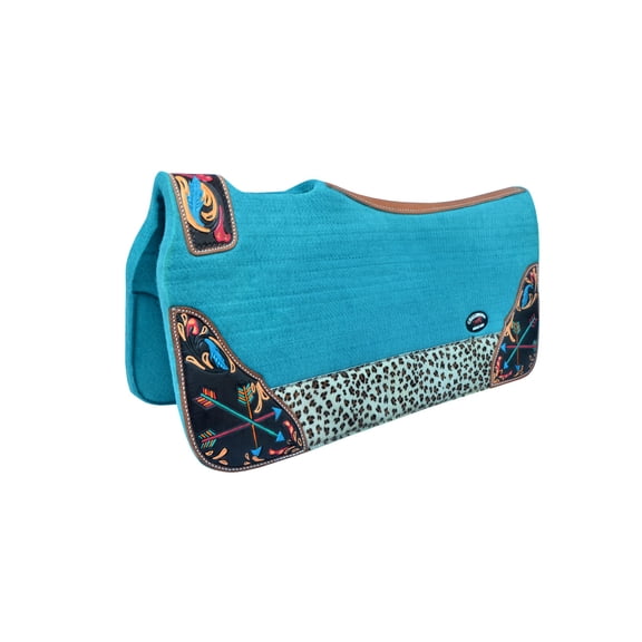 Horse 32" x 30" Western Contoured Wool Felt Therapeutic Saddle Pad Teal 39217TL