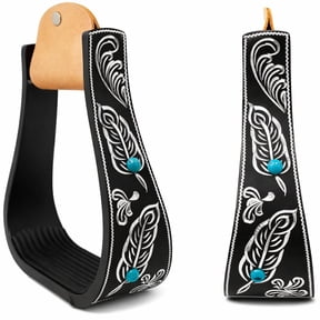 Horse 5" Black Aluminum Feather Engraved Western Horse Saddle Stirrups 51231