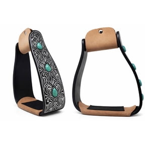 Horse 5" Black Slanted Offset Angled Saddle Stirrups Green Turquoise Stone 51225