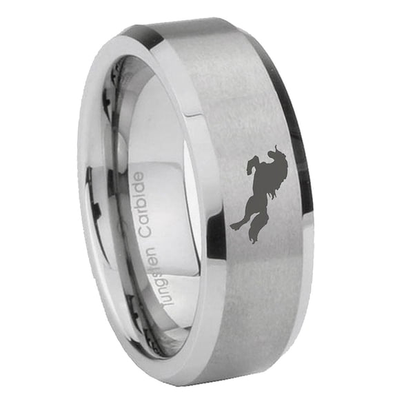 Horse 8MM Beveled Edge Gray Tungsten Men Ring