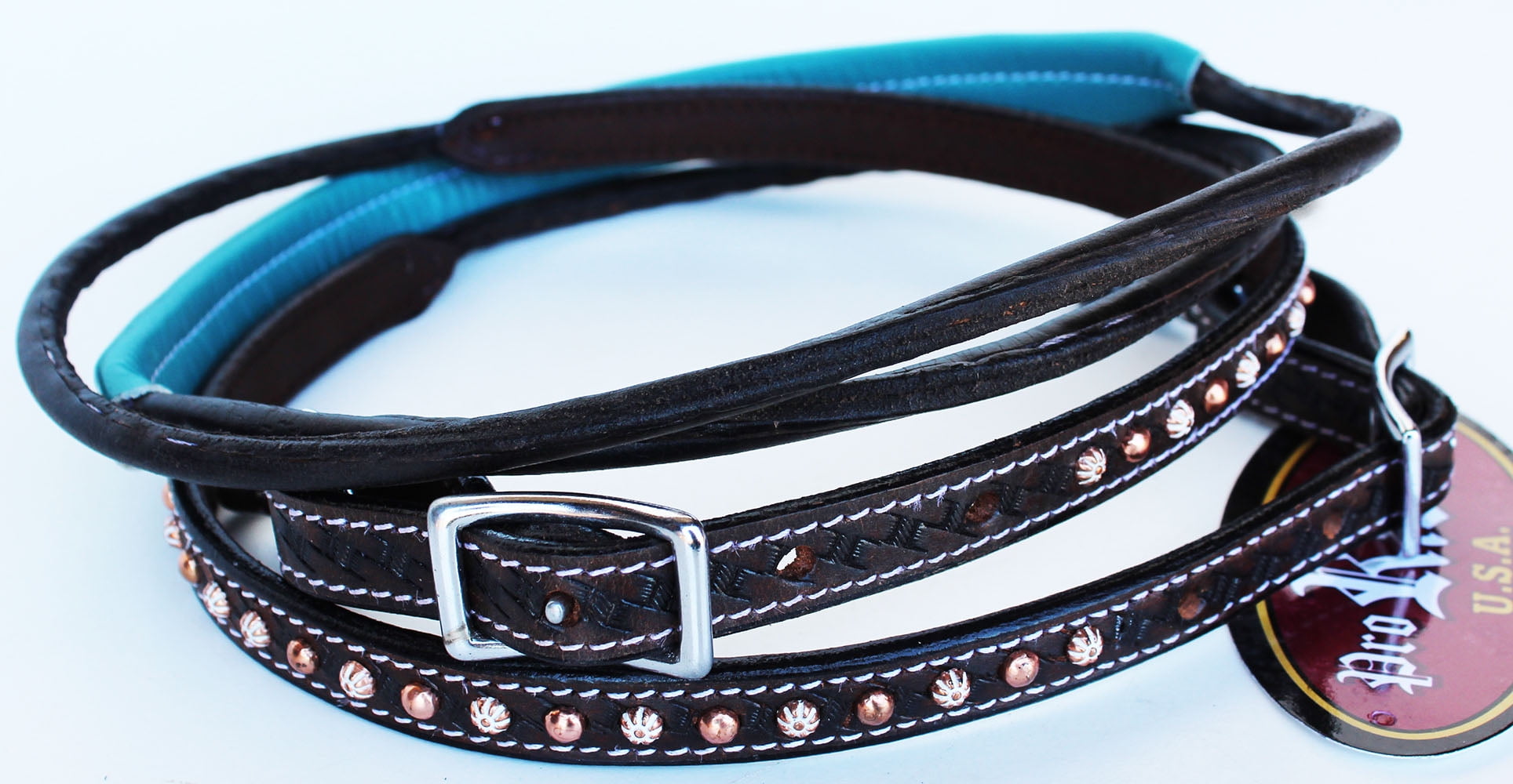 Horse Western Tack 8 pieds concours tonneau lacé rein cuir avec boutons