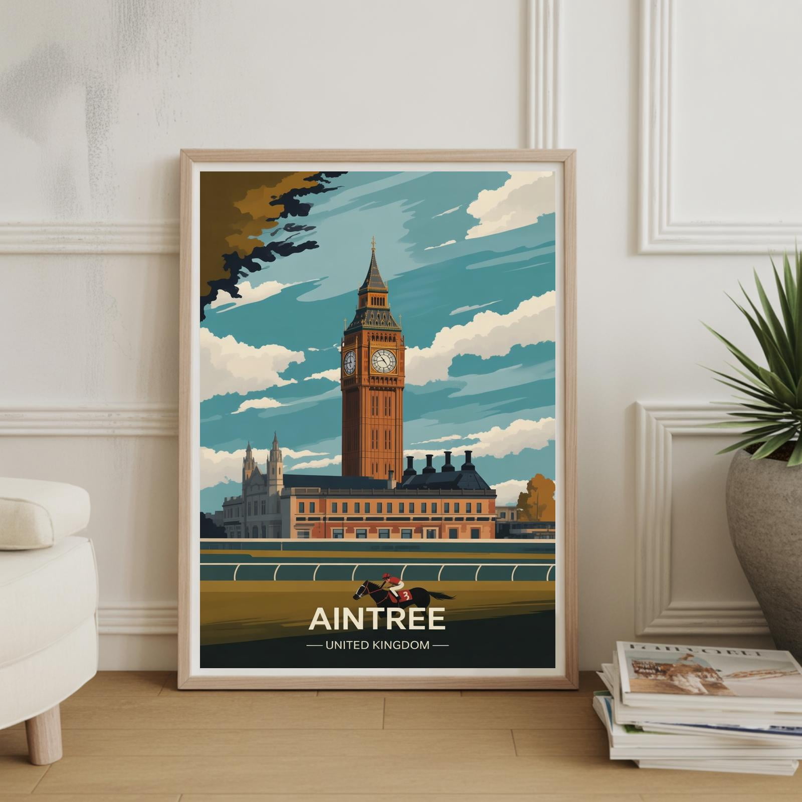 Horse Aintree Racecourse Featuring UK Racing Art Poster , Poster Print ...