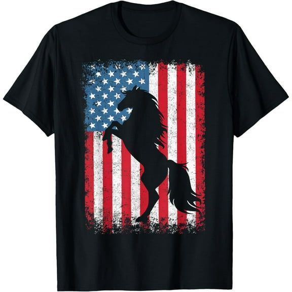 Horse American Flag USA 4th of July Men Women Boys Girls T-Shirt