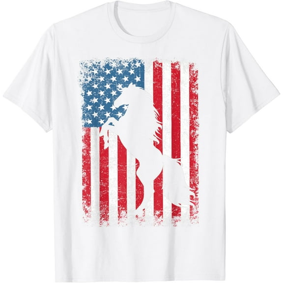 Horse American Flag USA 4th of July Men Women Boys Girls T-Shirt
