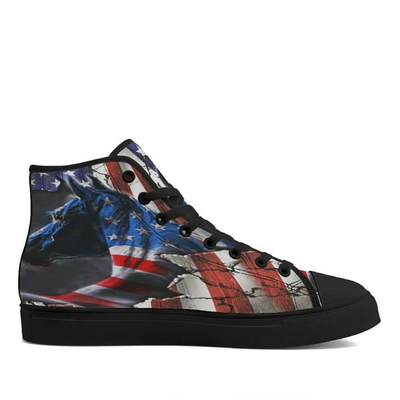 Horse American flag High Top Canvas Shoes Sneakers Black Size 7
