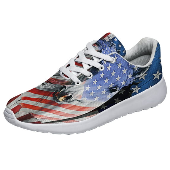 Horse American flag Print Sneakers Lightweight Comfortable Running Shoes for Men Women White Size 8