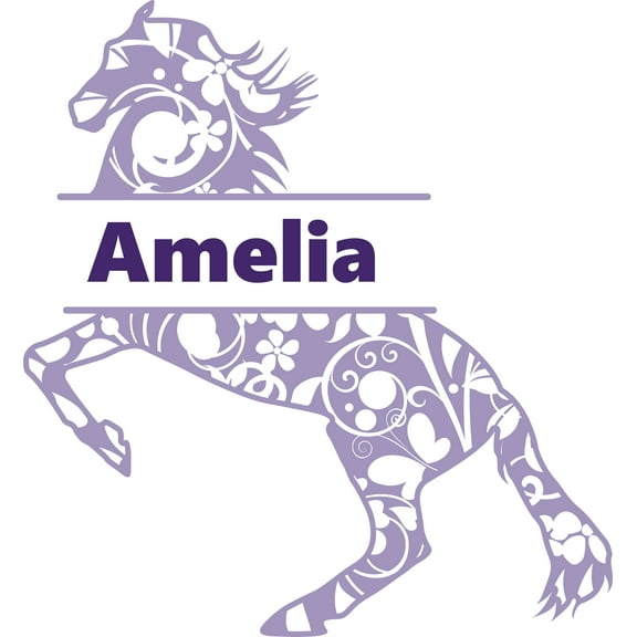 Horse Animal Horses Floral Pattern Customized Wall Decal - Custom Vinyl Wall Art - Personalized Name - Baby Girls Boys Kids Bedroom Wall Decal Room Decor Wall Stickers Decoration Size (30x15 inch)