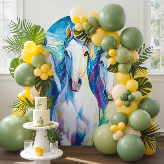 Horse Arch Backdrop Cover, 4FT, Abstract Horse Lovely Animal Modern Spandex Arch Covers Double-Sided Backdrop for Wedding Birthday Party Photo Background Decoration