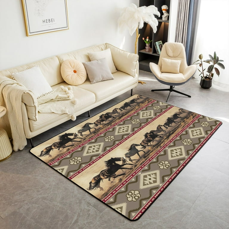 Horse Area Rug Aztec Stripes Carpet 5x7 African Tribal Farm