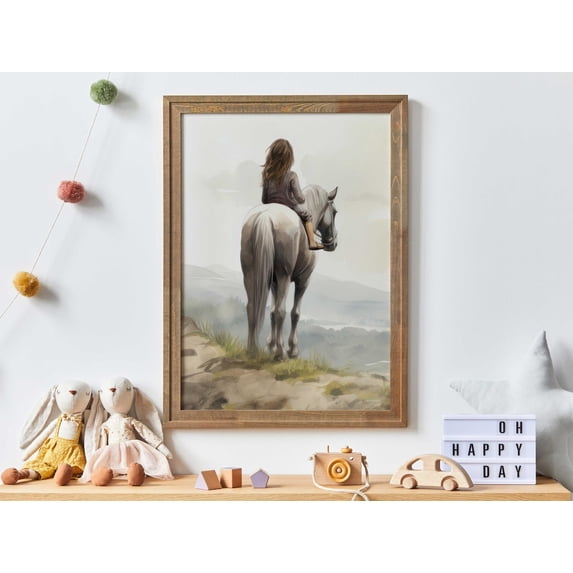 Horse Art For Girls Horse Girl Decor Room Wall Art, Stretched Canvas 12x16in
