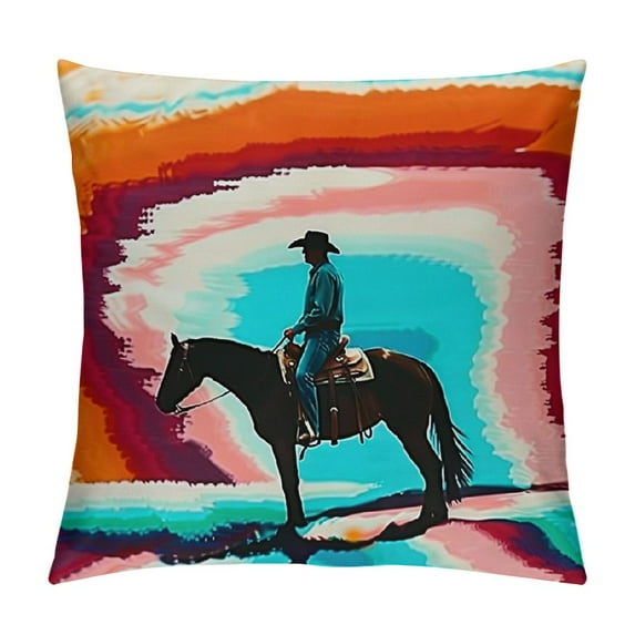 Horse Barrel Racing Serape pattern Rodeo Cowgirl Throw Pillow