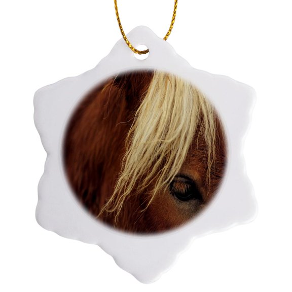 3drose, Horse Beautiful White Mane, 3 inch Snowflake Porcelain Ornament