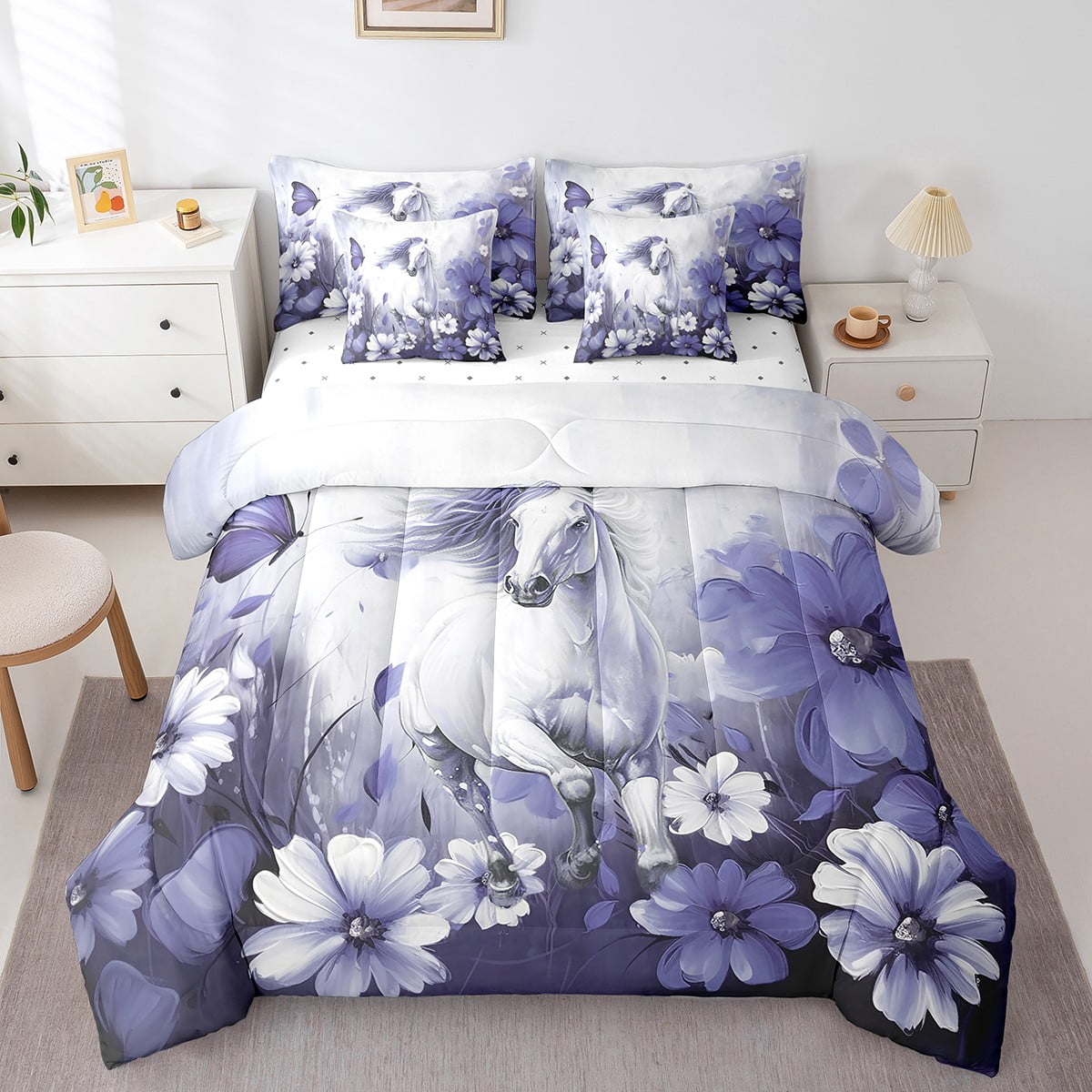 Horse Bed in a Bag Queen Comforter Set 7 Piece Daisy Flowers Bedding