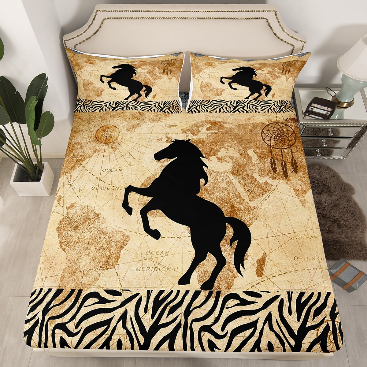 Horse Bed Sheets Dream Catchers Sheets for Kids Teens,Zebra Print