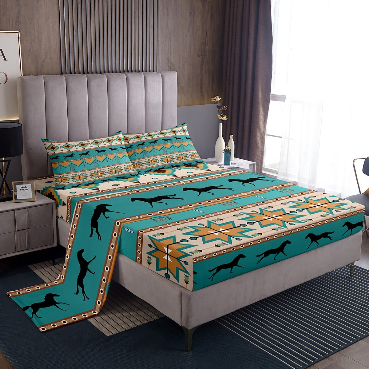 Horse Bed Sheets Set Bohemian Dream Catchers Queen Sheet Set for Girls