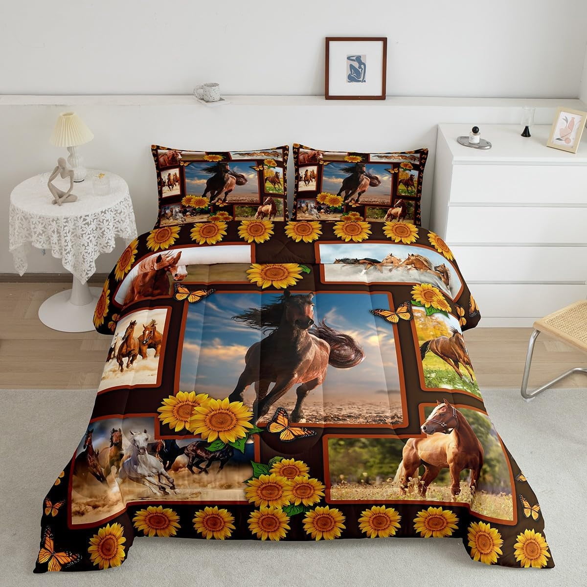 Horse Bedding Set Full Size Western Rustic Farmhouse Style Comforter
