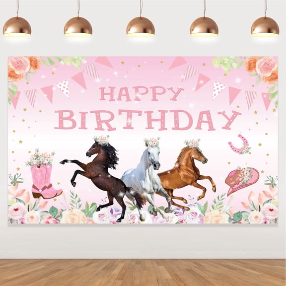 Horse Birthday Party Backdrop for Girls, Countryside Cowgirl Western Horse Party Photography Background Decorations Banner Photo Booth Photoshoot, 4.9x3.2 feet