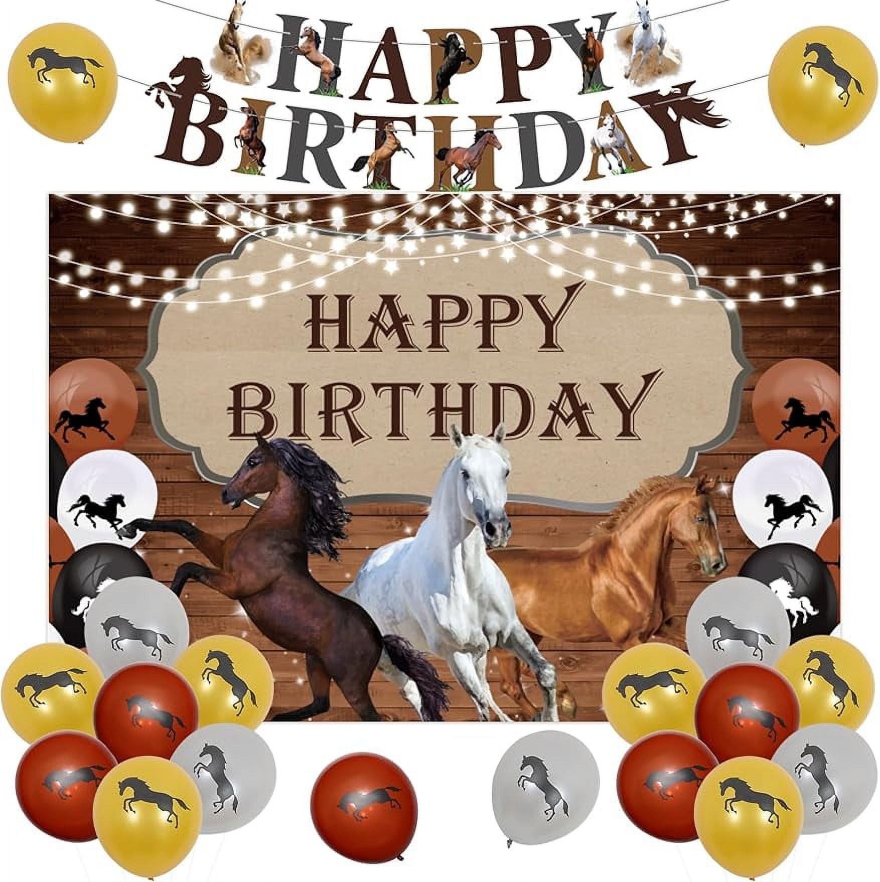 Horse Birthday Party Decorations, Children Birthday Decoration Horses Boy Girl, Horses Background Happy Birthday Banner Horses Balloons for Horse Racing Birthday Party Supplies