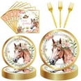thumbnail image 1 of Horse Birthday Party Supplies Tableware - 96 Pcs Golden Horse Themed Plates and Napkins Sets with Forks, Cowgirl Birthday Party Decorations,, 1 of 7