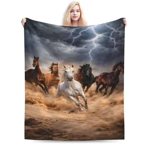 Horse Blanket Galloping Running Horse Soft Decorative Flannel Throw Blanket Lightweight Cozy Fuzzy Blanket for Couch, Bed and Chair 80x60