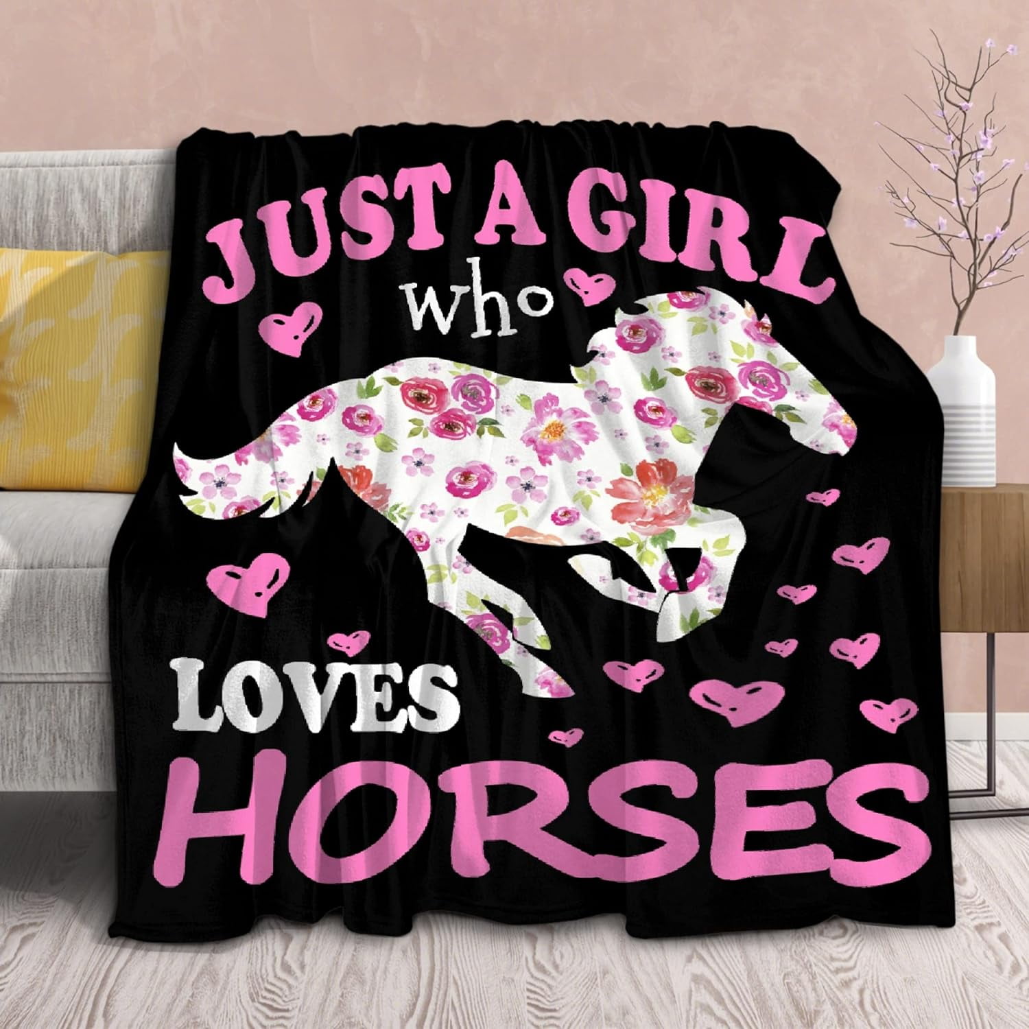 Horse Blanket Gift for Girls Women Plush-Just A Girl Who Loves Horses Comfy Throws Cowboy Western Lightweight Sheet Pony Bedding Quilt Soft Flannel Blankets for Couch Travel