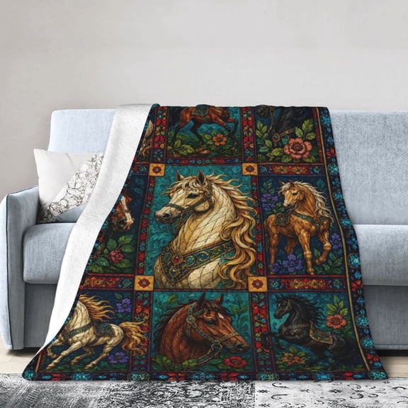 Horse Blanket Gift Throw Blanket Gift for Horse Lovers Equestrian Floral Home Decor 50x40