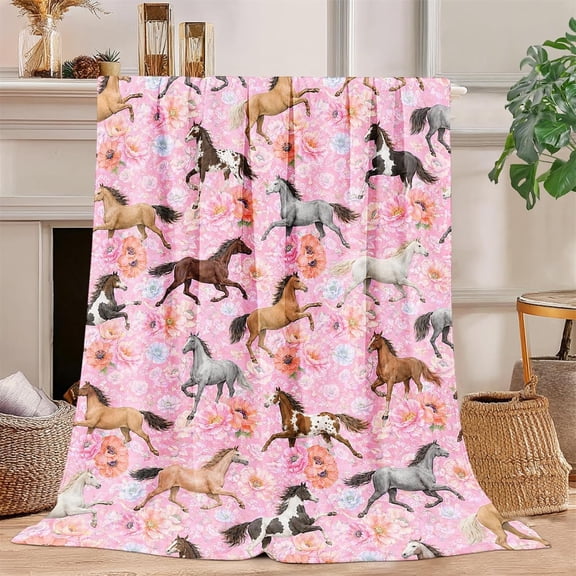 Horse Blanket Gifts for Women Girls Men Boys – Soft Flannel Horse Throw Blanket – Cozy Plush Fleece Horses Gifts for Bed Room Decor