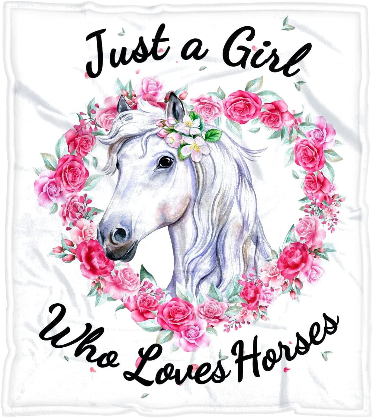 Horse Blanket for Girls - Horse Gifts for Girls/Women/Lovers - Just A Girl  Who Loves Horses - Soft Cozy Flannel Throw Blanket Suitable for Sofa Bed  Plush Blankets 40x50 Inch for Toddler, image size:1235x1385