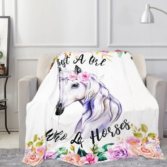 Horse Blanket for Girls,Horse Blanket Throw,Soft Flannel Blankets Loves Horse Throw Blanket Lightweight Warm,Girls Couch Bed Sofa Decorative Dorm 50"x60" Blanket