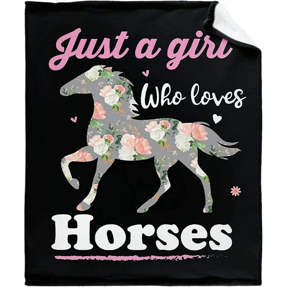 Horse Blanket for Girls Just A Girl Who Loves Horses Microfiber Flannel Throw Super Soft Cozy Lightweight Summer Quilt Perfect for Bed Sofa-50"x40" Small for Kids