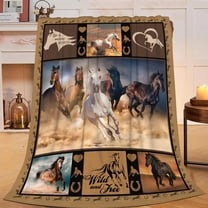Horse Blanket for Girls Women Adults Soft Cozy Flannel Fleece Western Horses Throw Blankets Gifts Warm Fluffy Plush Decor for Couch Sofa add Same printed canvas bag
