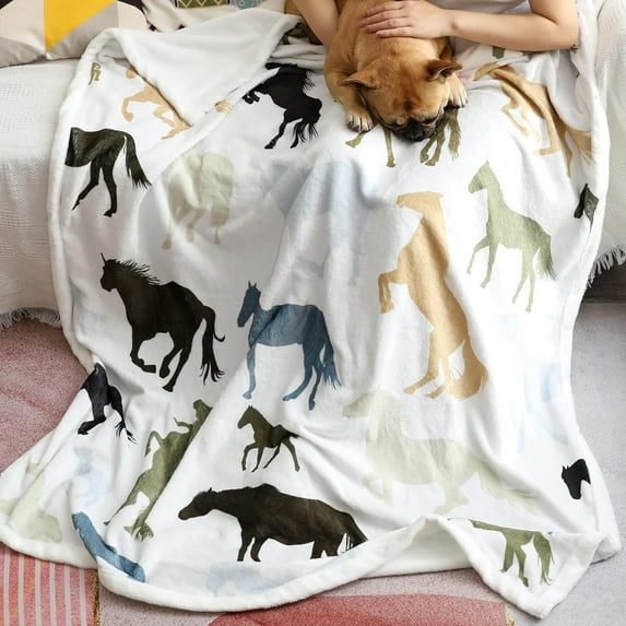 Horse Blanket Horse Gifts for Girls Boys Women Throw with Horses Design Fuzzy Horse Stuff Knight Horsemen Equestrian Gifts for Horse Lovers Kids and Toddler x Style 1