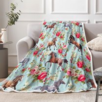 Horse Blanket, Horses Flowers Pattern Blankets for Girls Boys Kids Adults, Cozy Soft Flannel Horse Throws Blankets for Horse Lovers Decor Bed Couch Living Room Sofa, 50X60IN