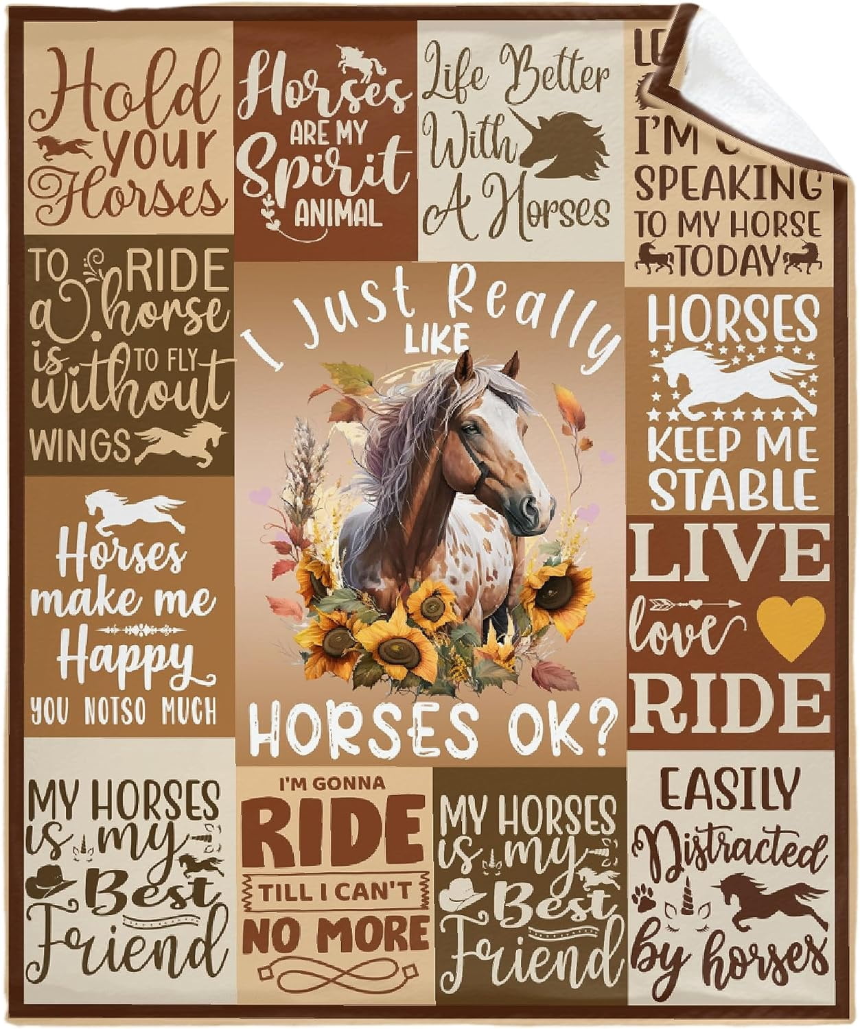 Horse Blanket I Just Really Like Horses Ok Throw Fleece Soft Cozy Fuzzy Blankets for Gift Picnic Summer for Kids Girls for Couch House Travel Full Size 60''''×80''''for Adult