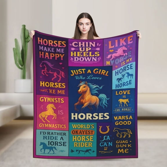 Horse Blanket for Women and Girls - Equestrian Themed Gift for Horse Lovers 60x50