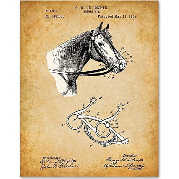 Horse Bridle Bit - 11x14 Unframed Patent Print - Great Gift for Horse Lovers, Equestrians, Horse Racing Fans and Country Decor
