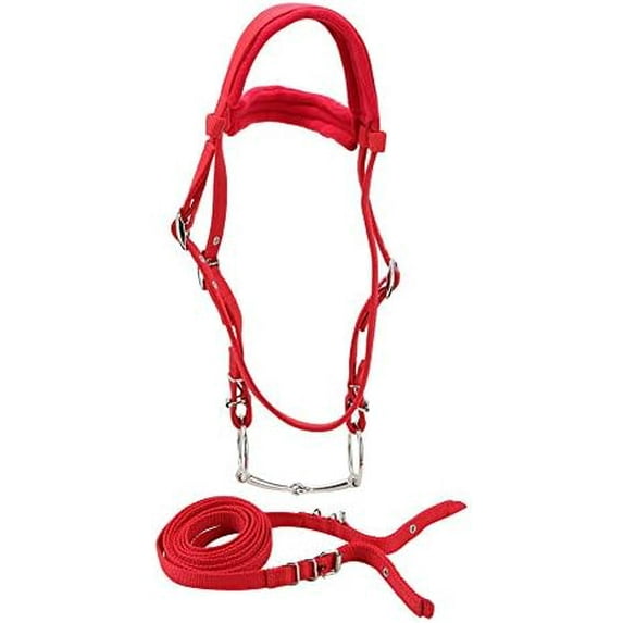 Horse Bridle, Red Adjustable Horse Bridle Rein Harness Horse Headstalls Bit Horse Equestrian Accessories with Soft Cushion