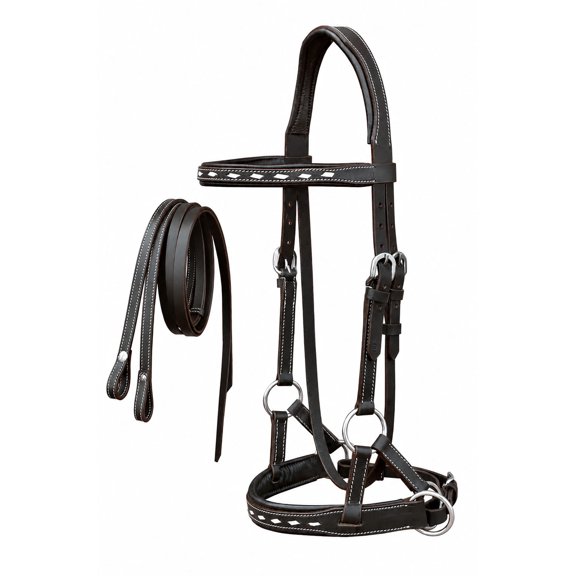 Horse Brown Leather White Buckstith Bitless Sidepull Bridle Reins 7715WH-F