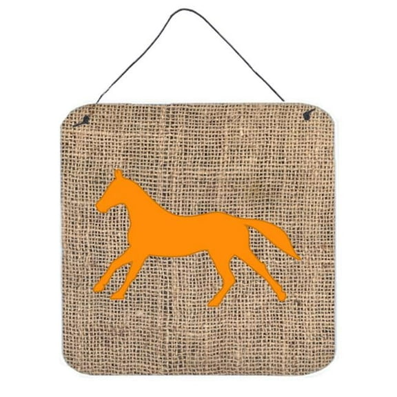 Horse Burlap And Orange Aluminium Metal Wall Or Door Hanging Prints - 6 x 6 In.