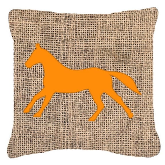 Horse Burlap and Orange Indoor & Outdoor Decorative Fabric Pillow - 18 x 18 in.