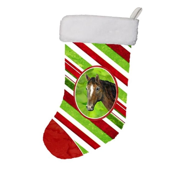 Horse Candy Cane Holiday Christmas Stocking - 11 x 8 In.