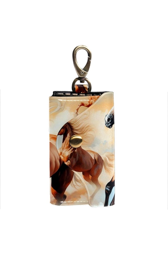 Horse Car Key Case Key Wallet Key Organizer Holder with 6 Hooks and Side Pockets - Unisex Printed Key Holder