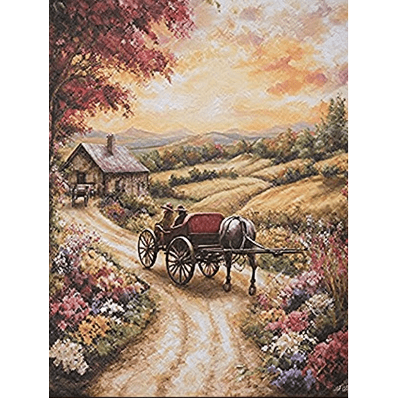 Horse Carriage Ride Landscape Decorative Painting/Canvas Art Suitable for Living Room Bedroom Office Study Dining Room Hallway Den Farmhouse Decoration.