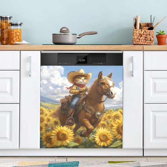 Horse Cat Dishwasher Magnet Cover Reuseable Refrigerator Magnet Cover Decal Kitchen Fridge Microwave Stickers Hoilday Party Decor 23 x 26 inch