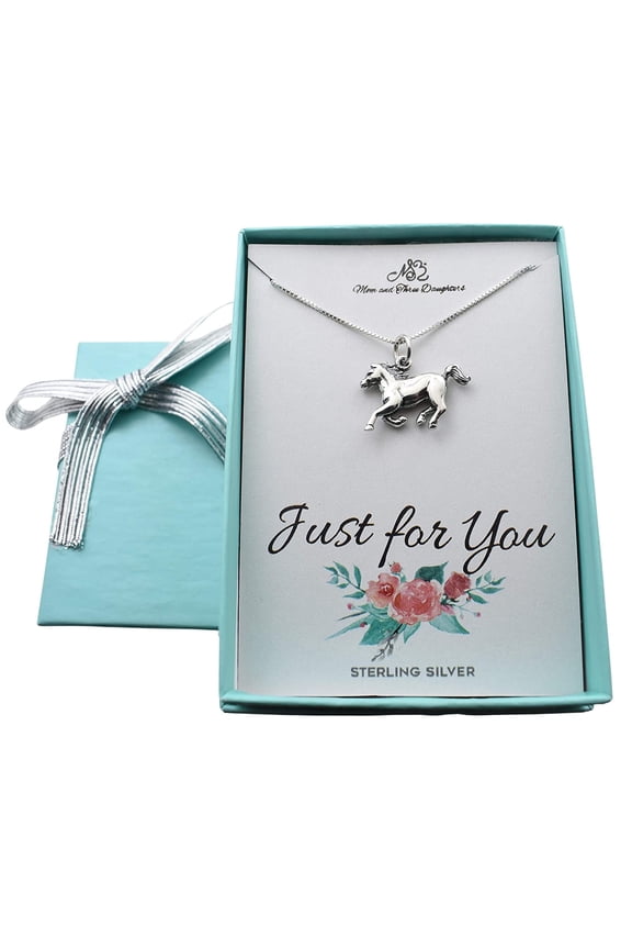 Horse Charm Women's Necklace in Sterling Silver | Handcrafted 14 Inch Sterling Silver Box Chain | Stand for Beauty, Strength, and Freedom | Awesome Gift for Her.