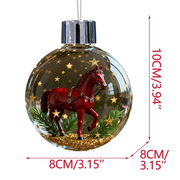 Horse Christmas Ornaments Collection Clear Acrylic Equestrian Theme Baubles with Glitter for Tree Decor Gift for Horse Lovers(C)