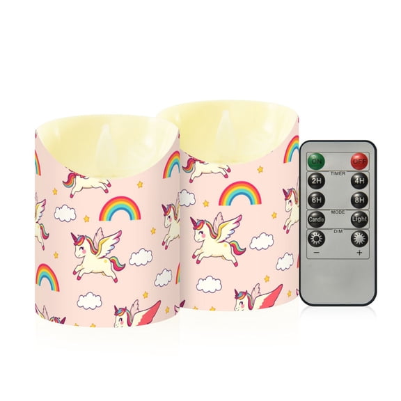Horse Cloud Rainbow Five-pointed Star Pattern Flameless Candles 2 PCS with Remote Realistic Moving Flame LED Tapered Pillar Set for Home Decor