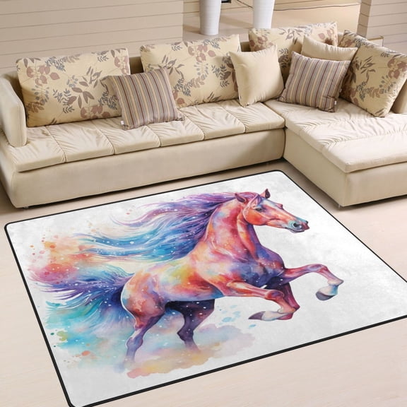 Horse Colorful Area Rug Washable 80 x 58 Floor Carpet Mat Non Slip for Bedroom Living Room Home Decor