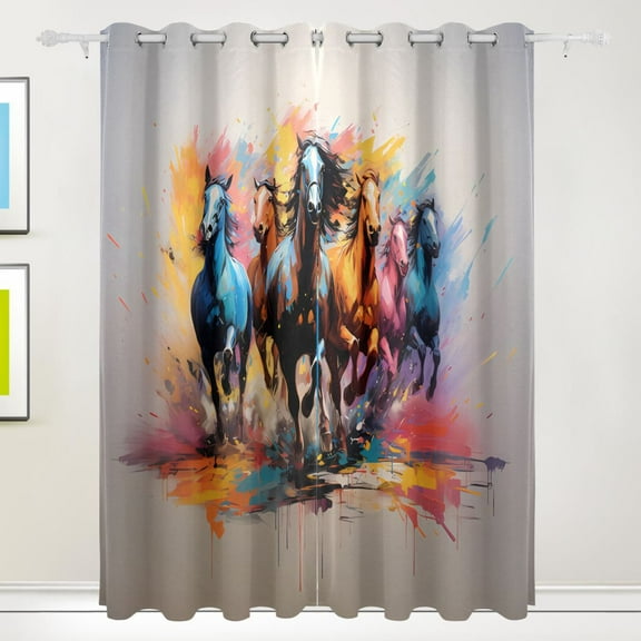 Horse Colorful Black Out Curtains 72 Inch Length Curtains for Sliding Glass Doors Bedroom Living Room 2 Pack